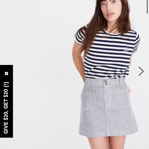 Madewell Stretch A-Line Mini Skirt in Navy Stripe size 6 - Picture 2 of 12